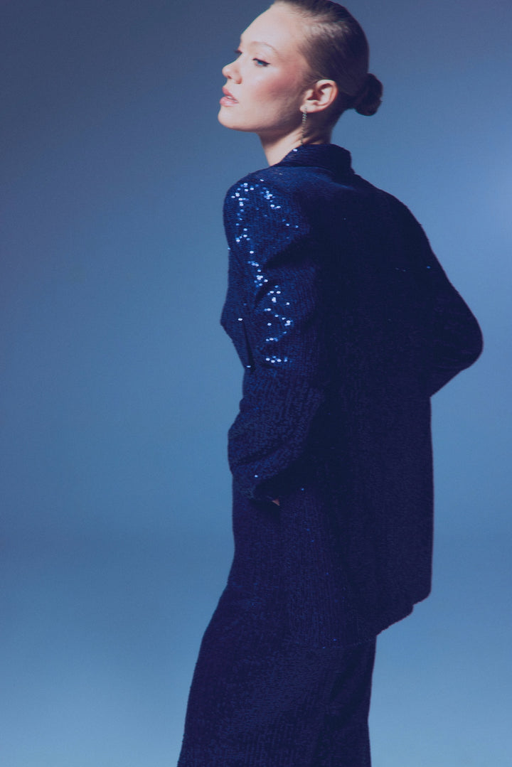 Sateen Veste ample pailletée - Bleu marine