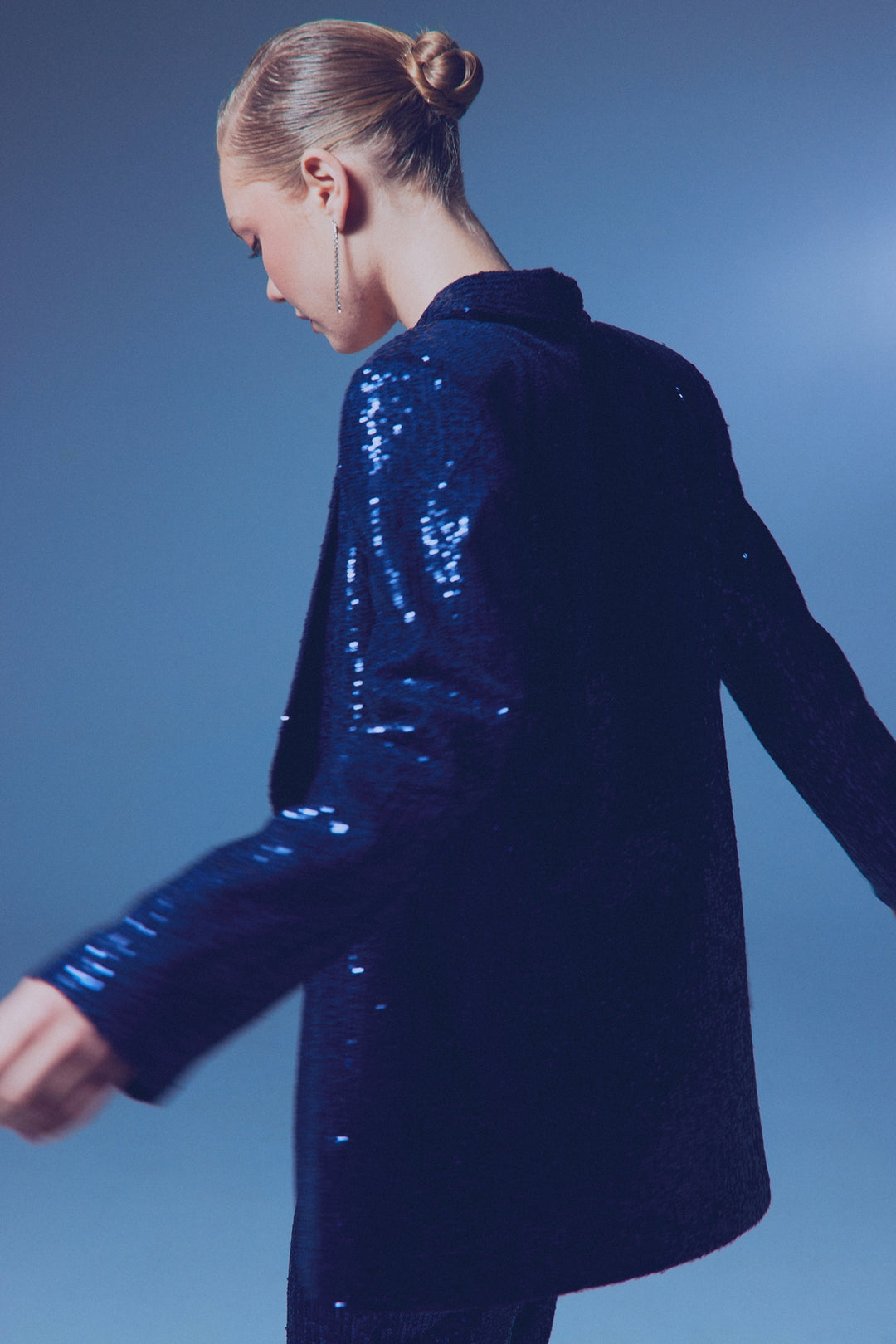 Sateen Veste ample pailletée - Bleu marine