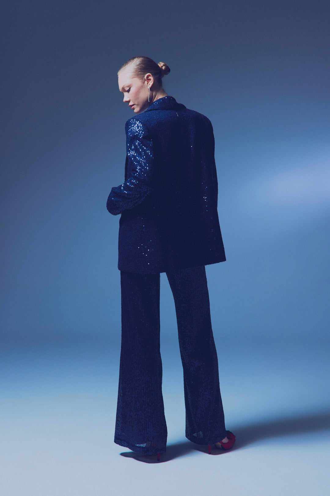 Sateen Veste ample pailletée - Bleu marine