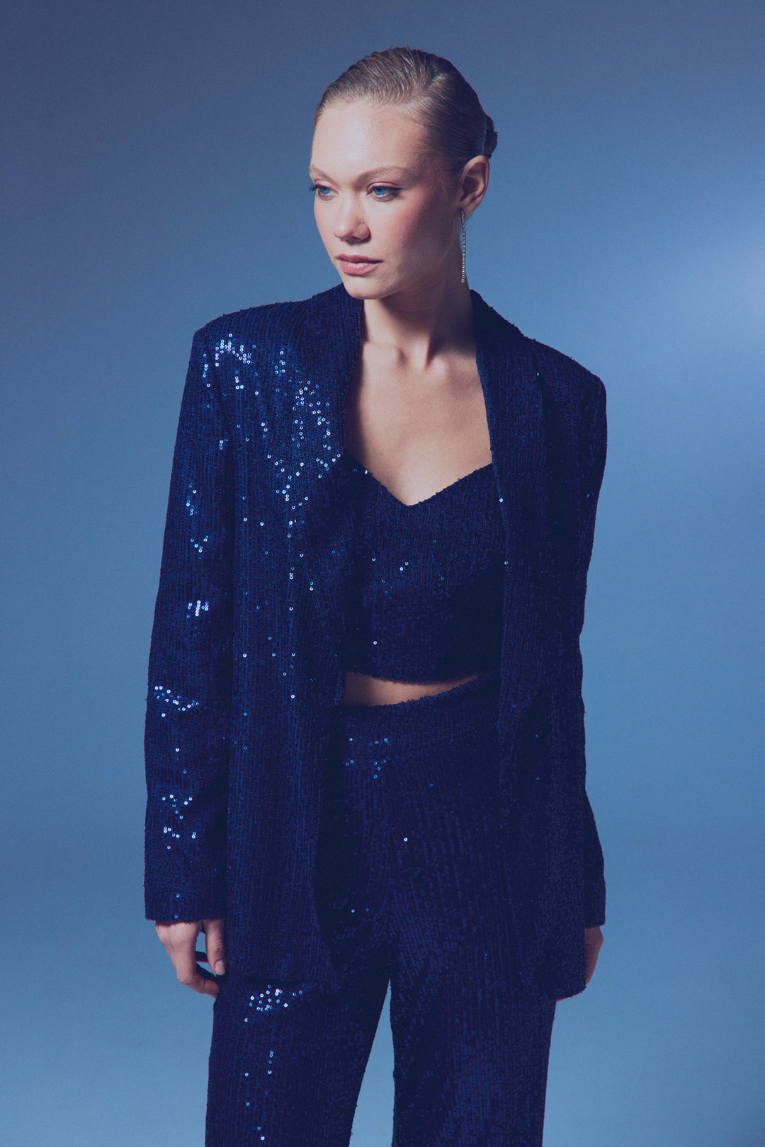 Sateen Veste ample pailletée - Bleu marine
