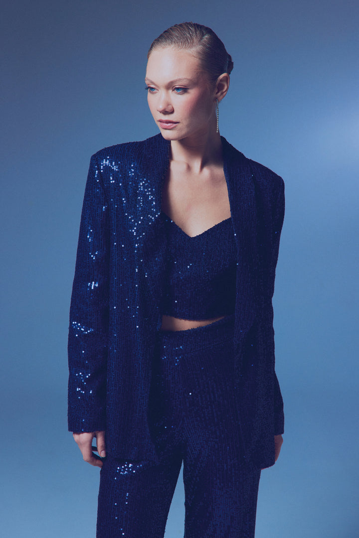 Sateen Veste ample pailletée - Bleu marine