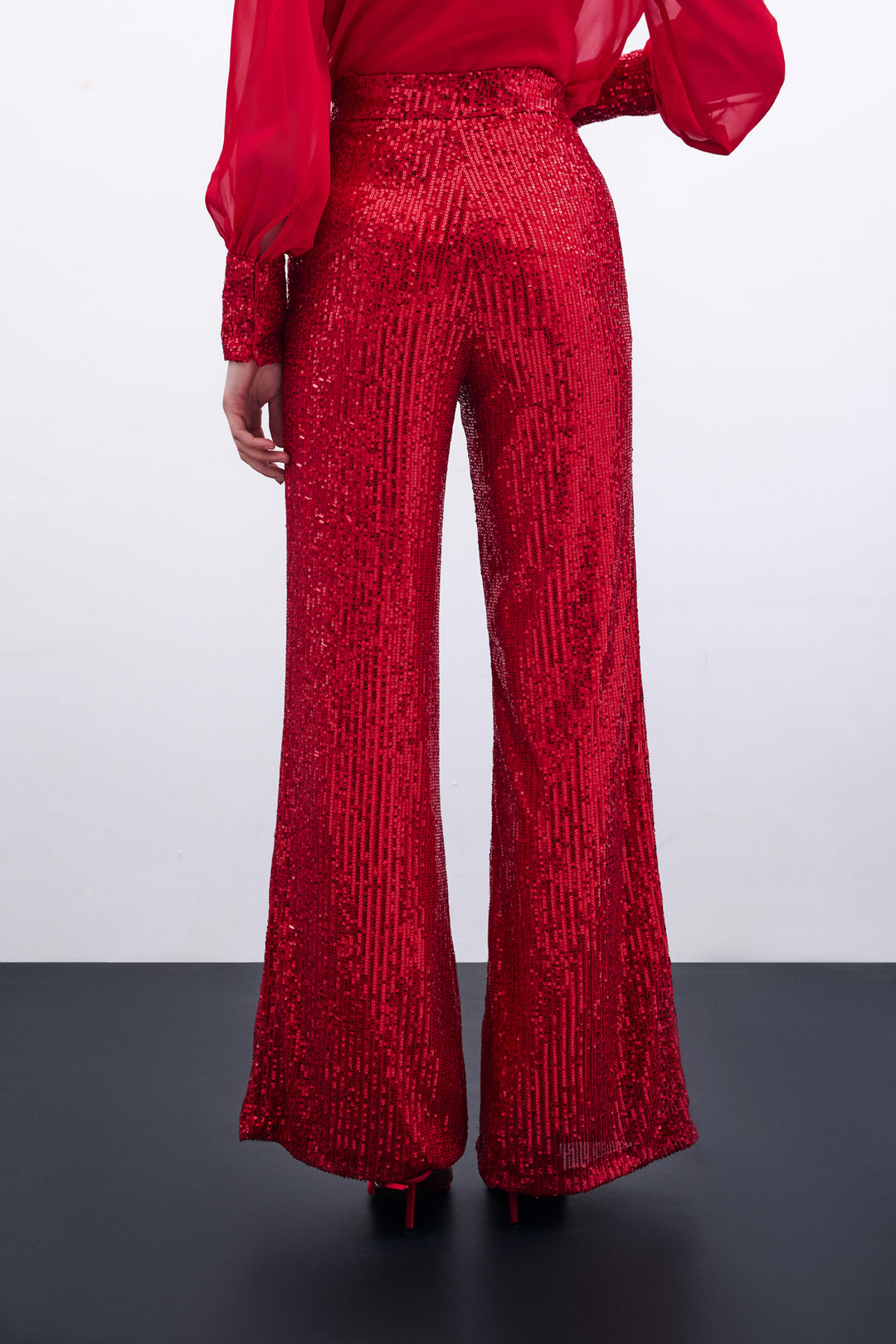 Sateen Pantalon ample en sequins - Rouge