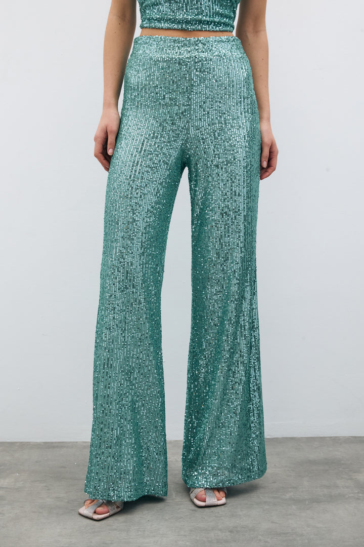 Sateen Pantalon ample pailleté - Menthe