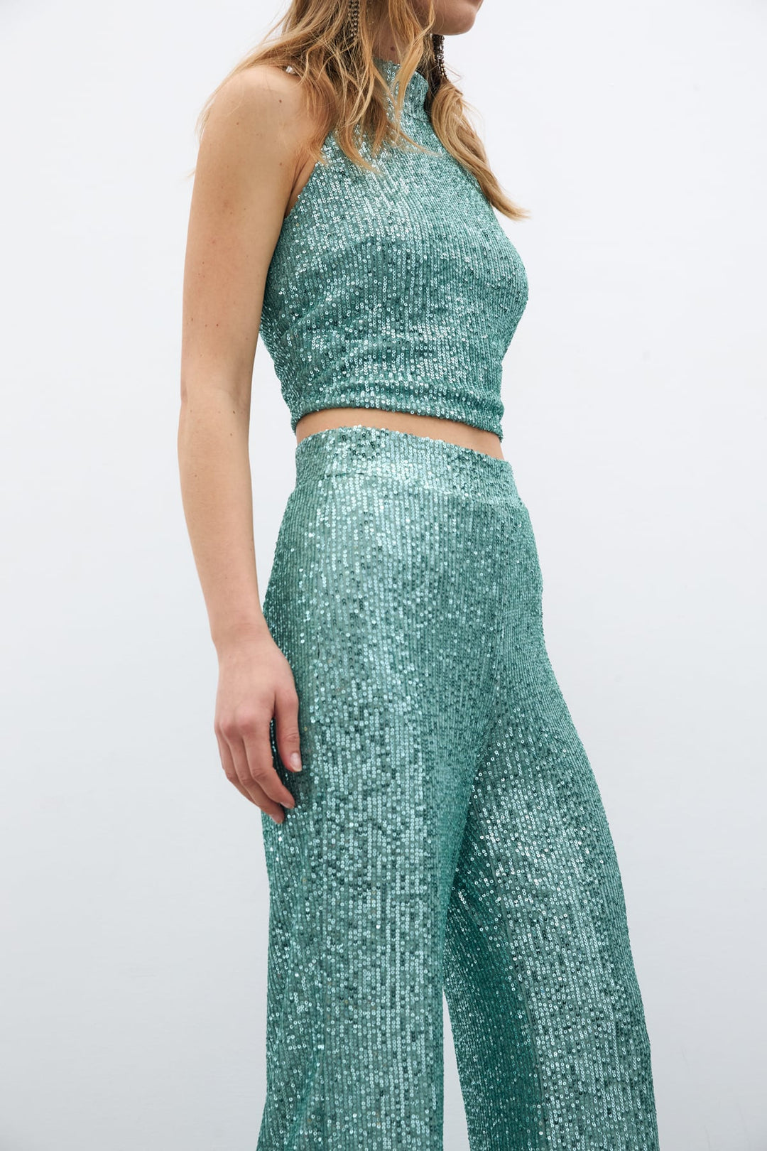 Sateen Pantalon ample pailleté - Menthe
