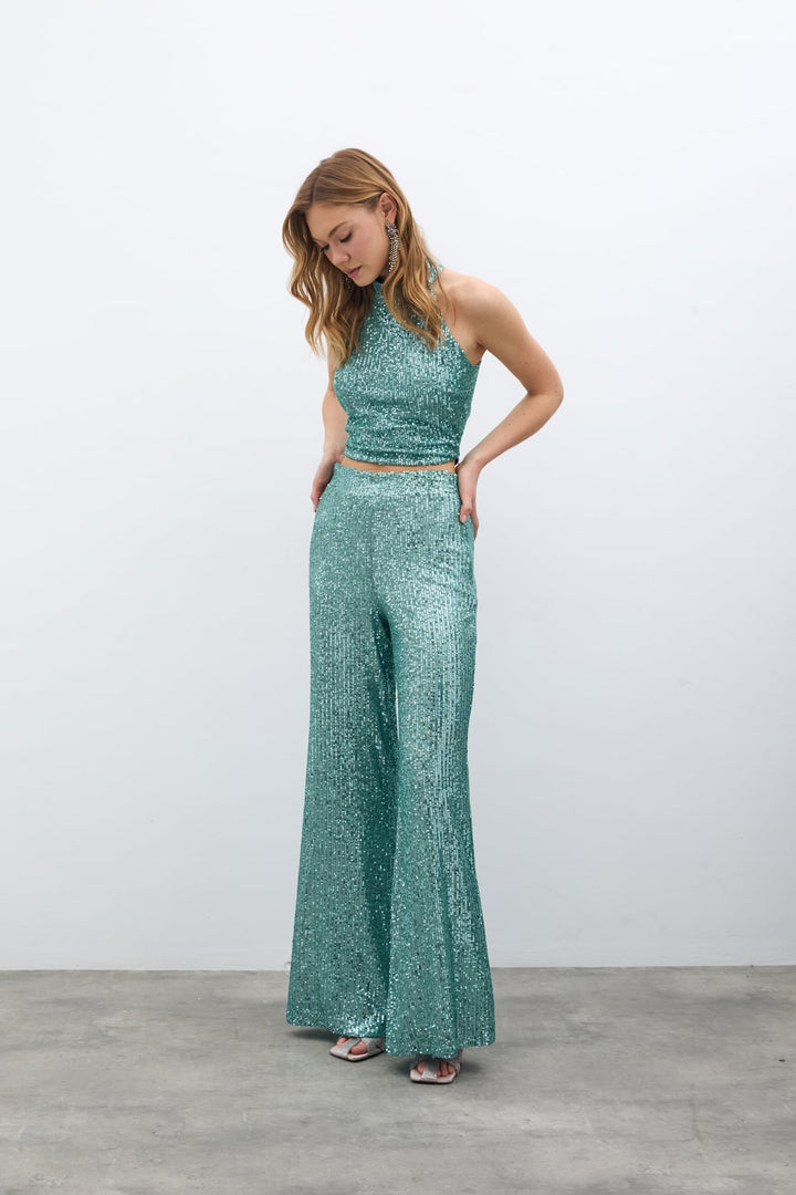 Sateen Pantalon ample pailleté - Menthe