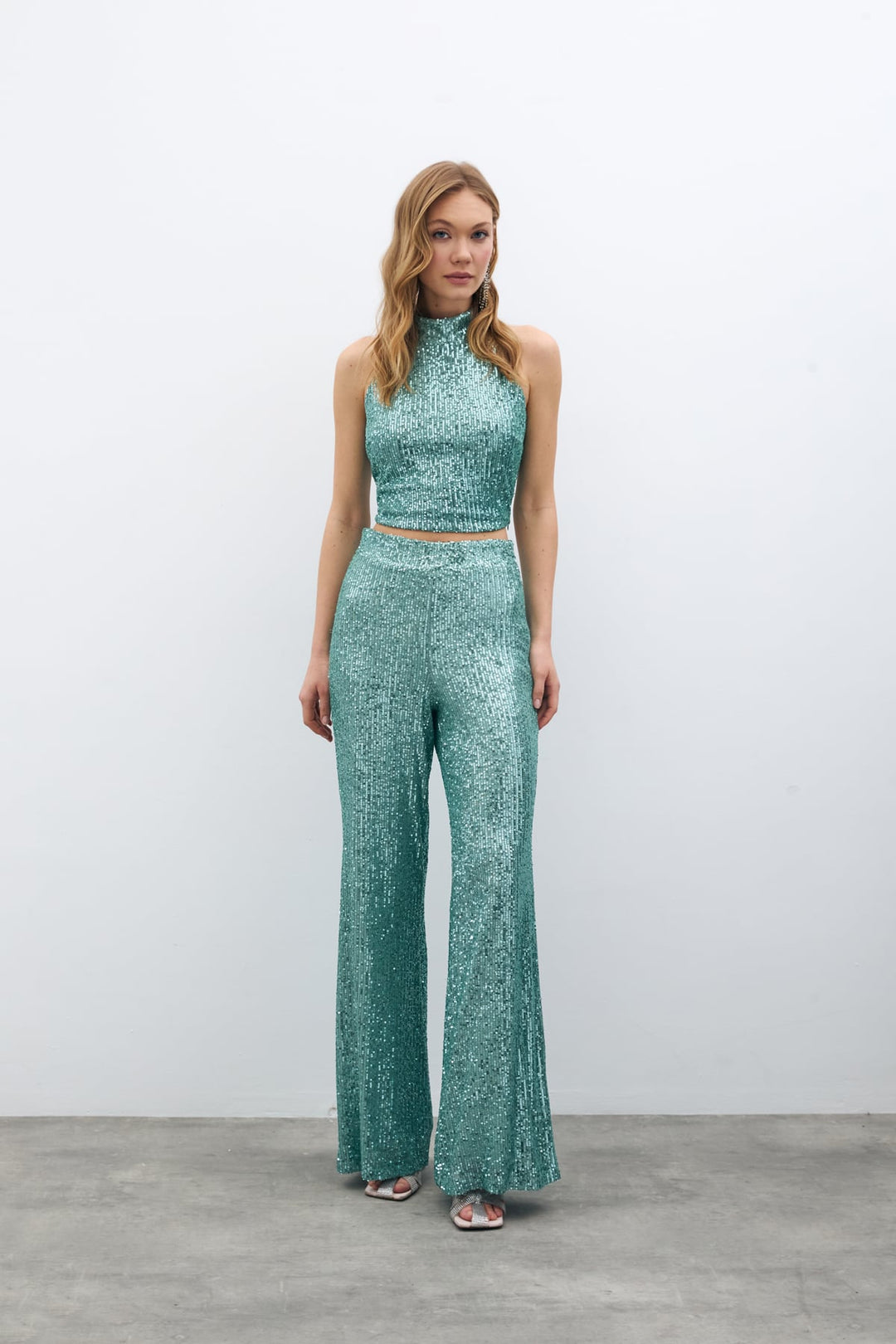 Sateen Pantalon ample pailleté - Menthe
