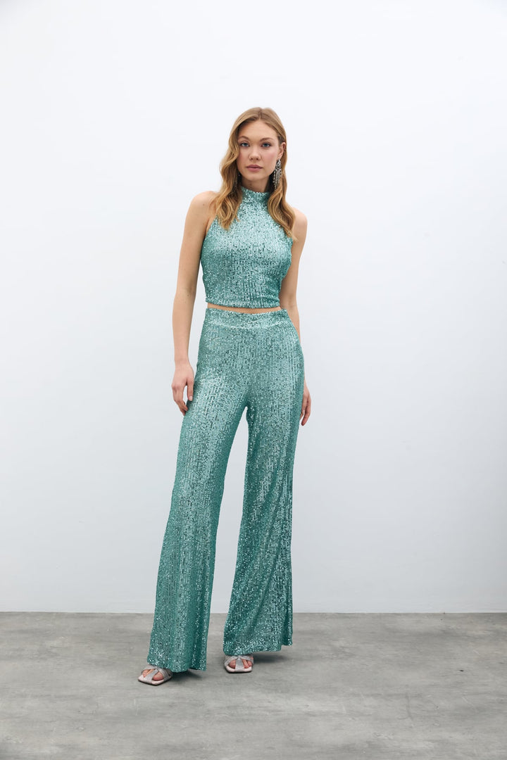 Sateen Pantalon ample pailleté - Menthe