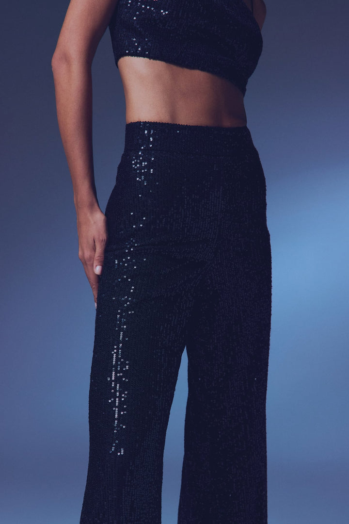 Sateen Pantalon ample pailleté - Noir