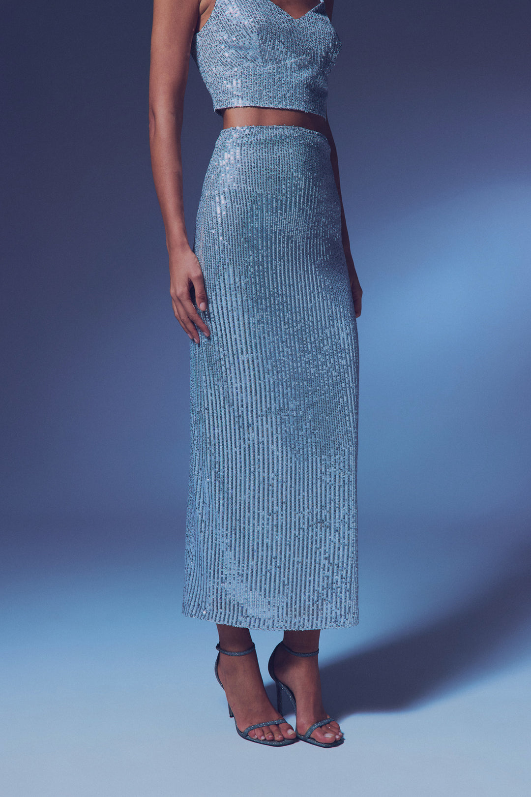 Sateen Jupe midi à carreaux zippée - Argent
