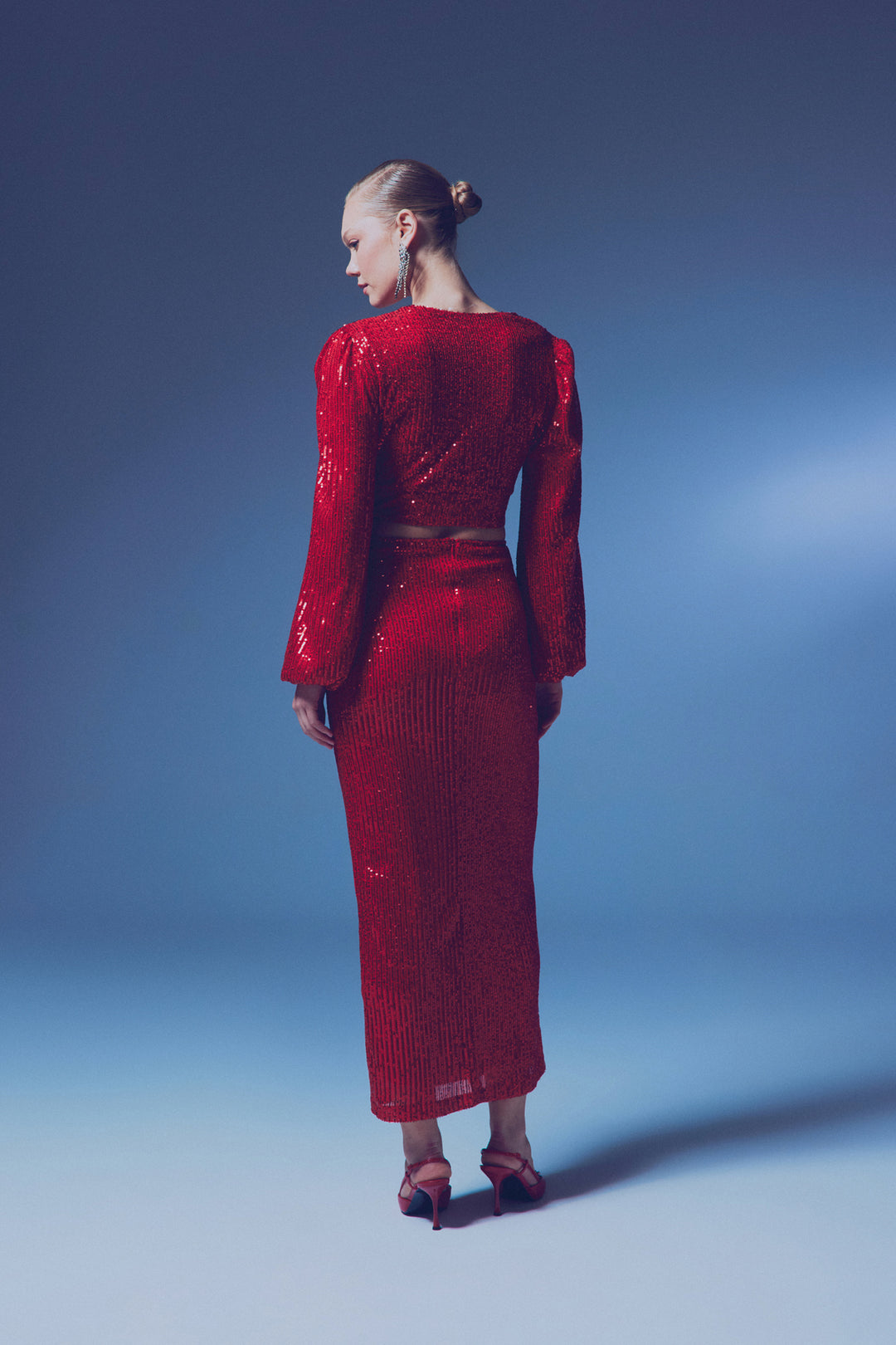 Sateen Jupe midi à carreaux zippée - Rouge