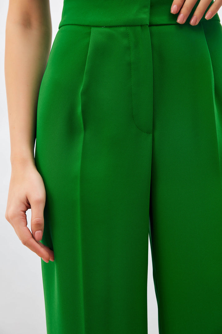 Sateen Pantalon ample avec détails de plis - Vert