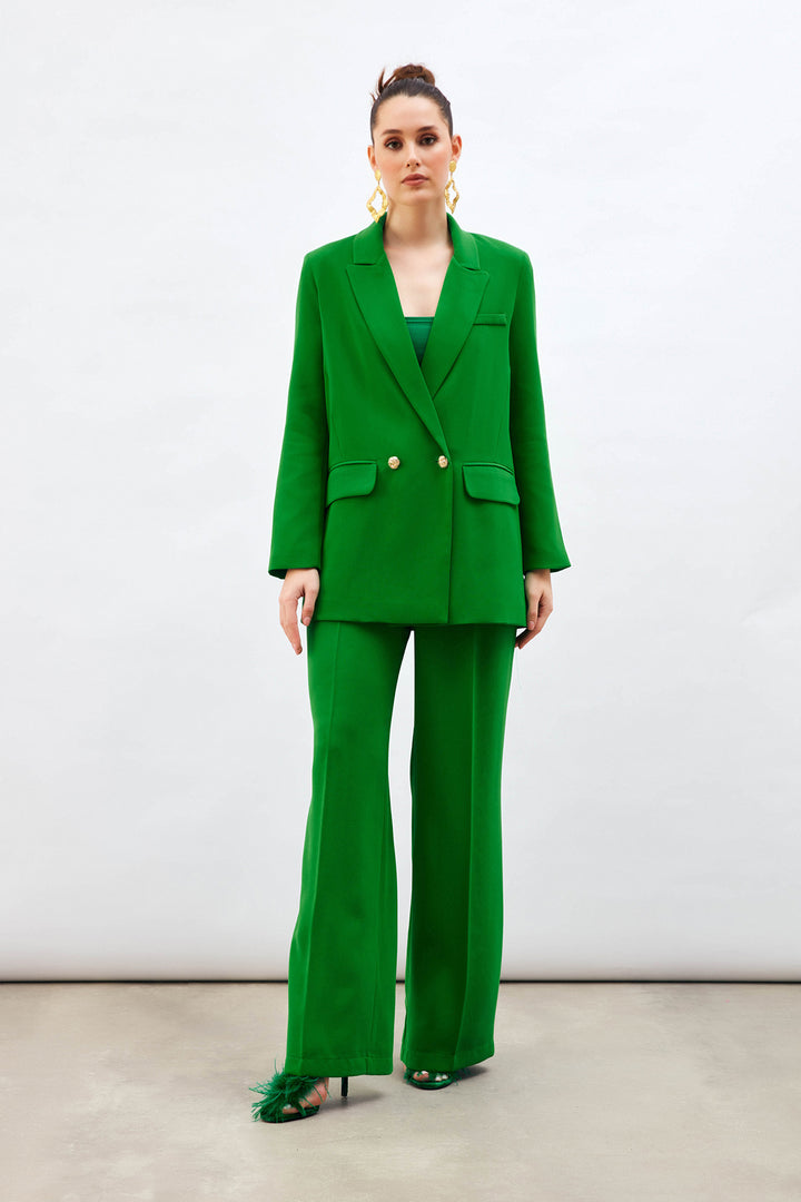 Sateen Pantalon ample avec détails de plis - Vert