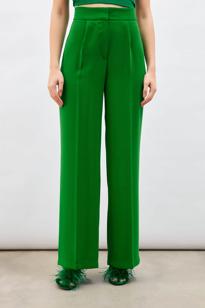 Sateen Pantalon ample avec détails de plis - Vert