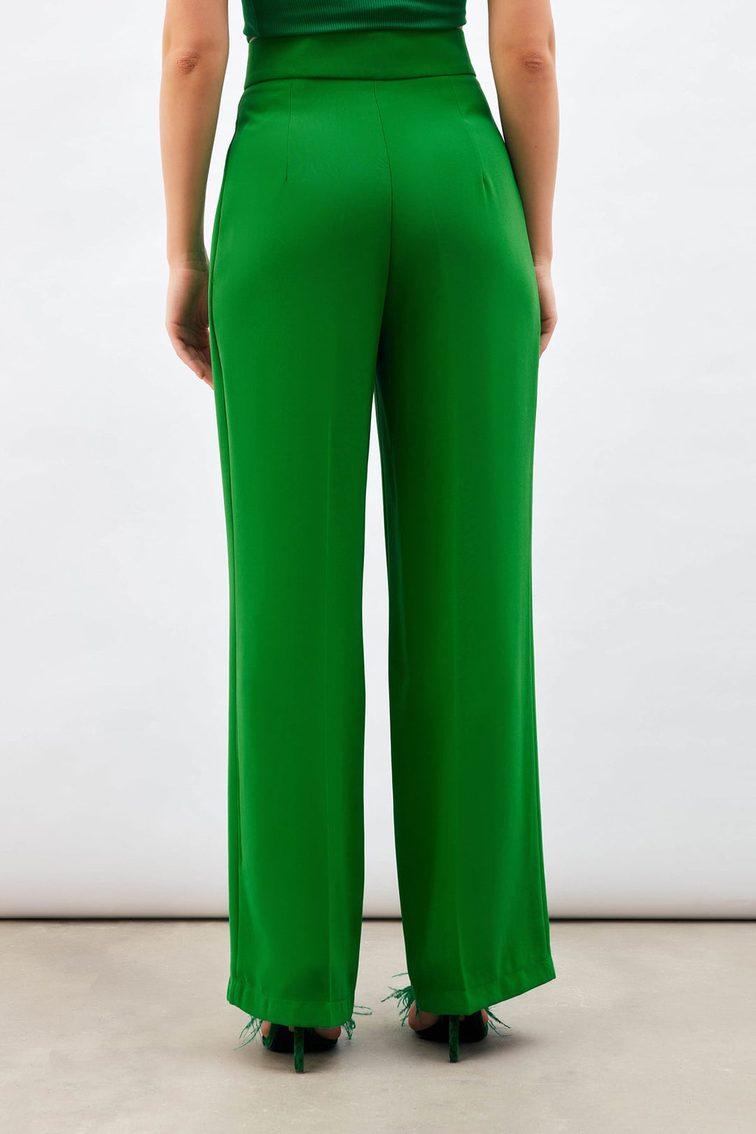 Sateen Pantalon ample avec détails de plis - Vert