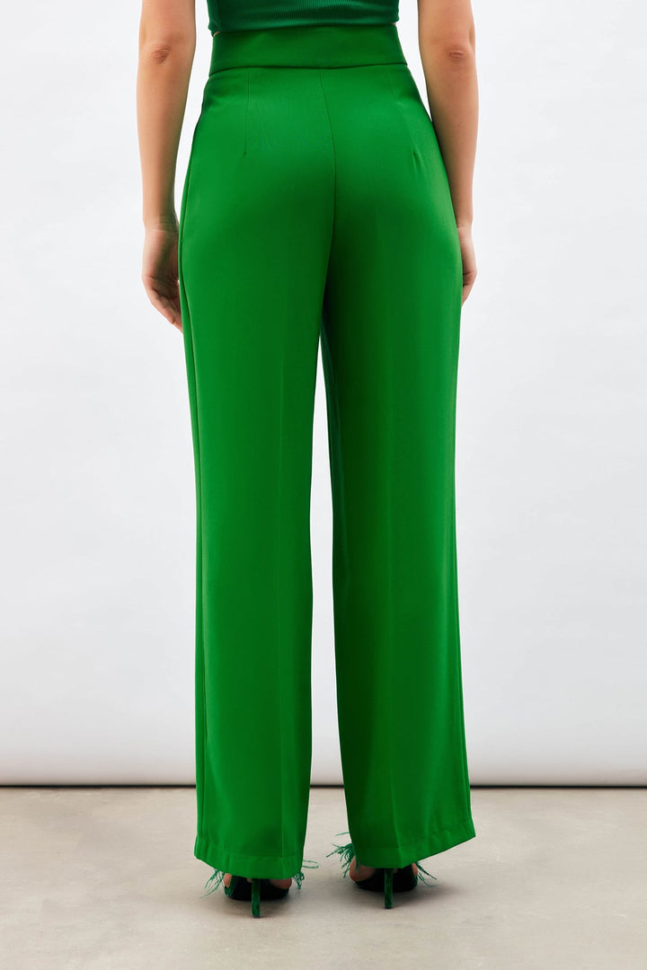 Sateen Pantalon ample avec détails de plis - Vert