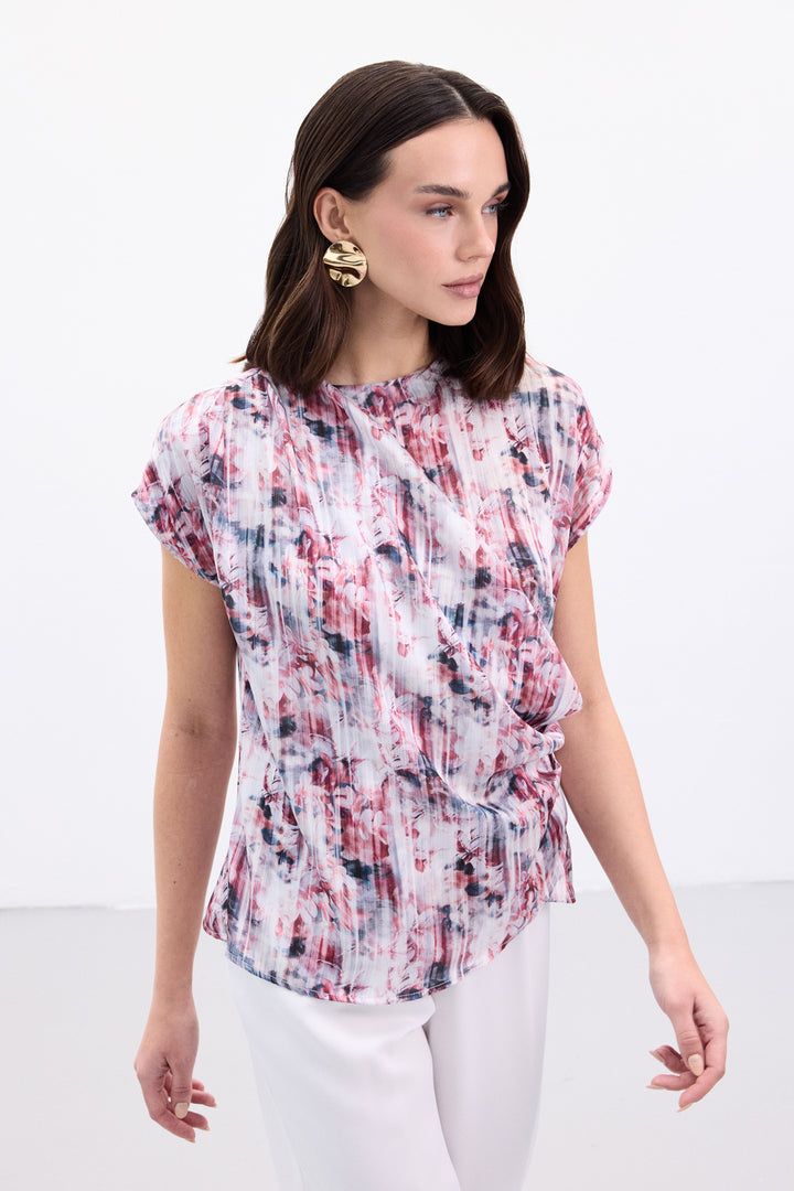 Sateen Blouse sans manches plissée - Bordeaux