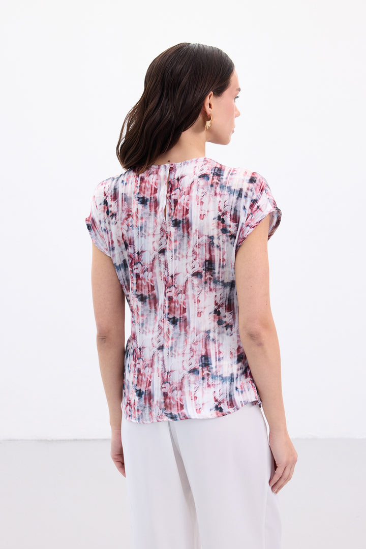 Sateen Blouse sans manches plissée - Bordeaux