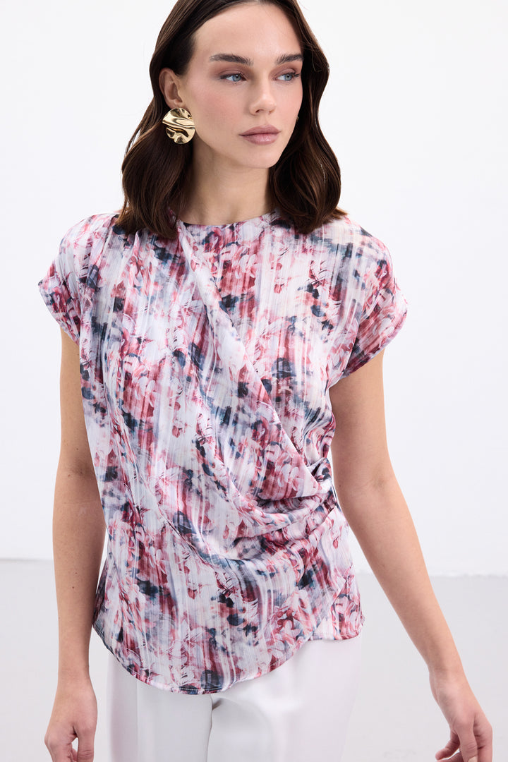 Sateen Blouse sans manches plissée - Bordeaux