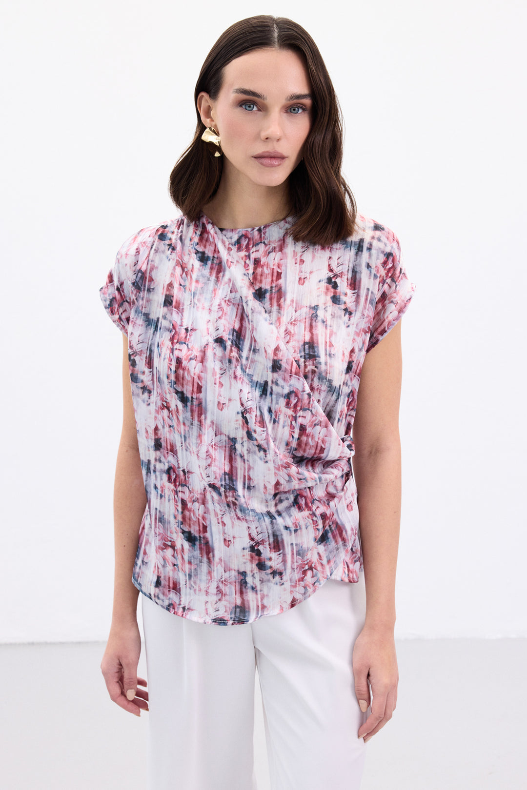 Sateen Blouse sans manches plissée - Bordeaux
