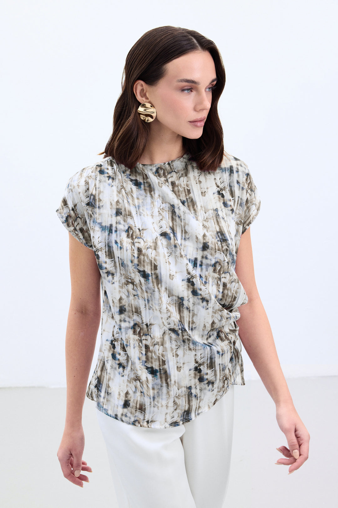 Sateen Blouse sans manches plissée - Indigo