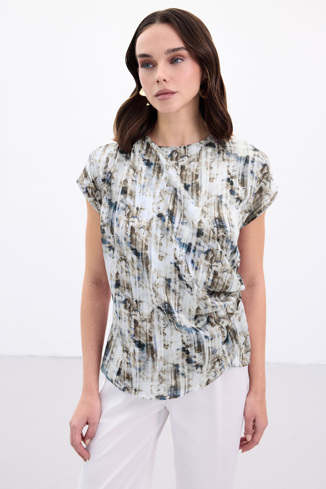 Sateen Blouse sans manches plissée - Indigo