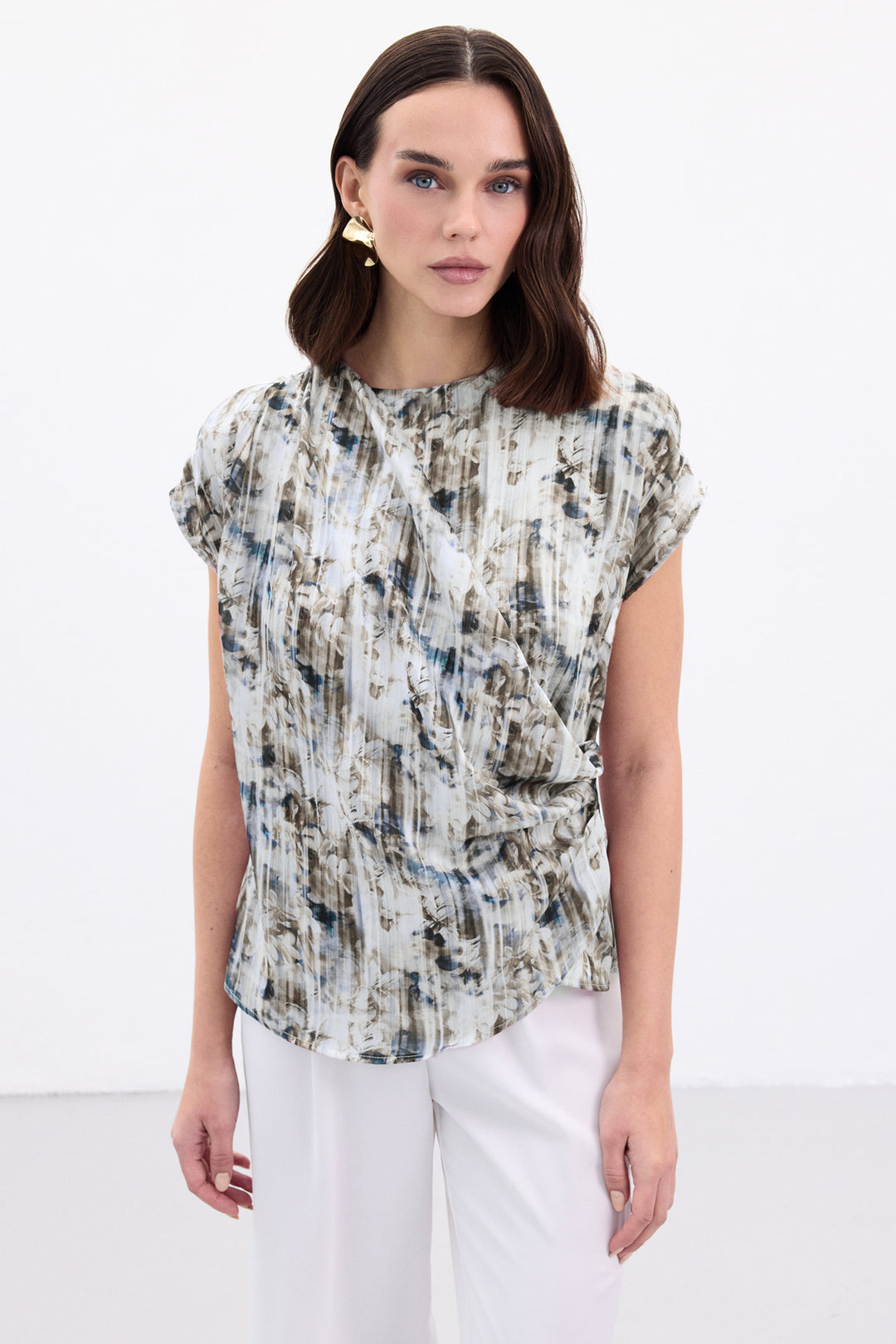 Sateen Blouse sans manches plissée - Indigo