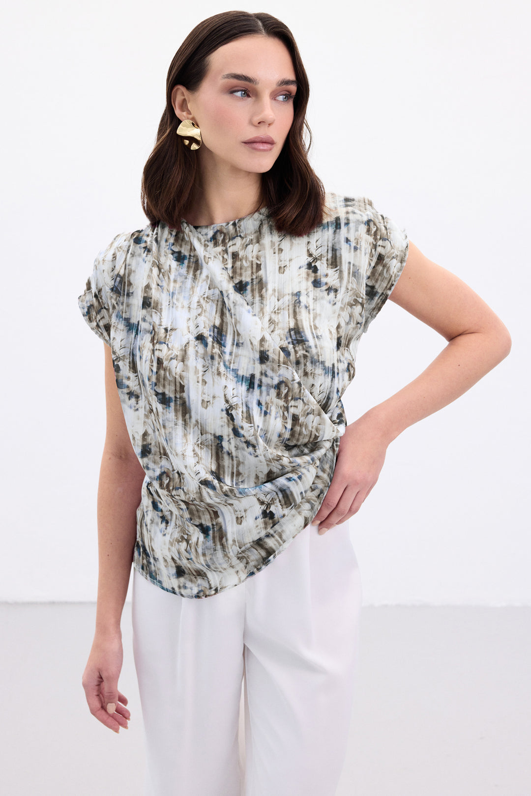 Sateen Blouse sans manches plissée - Indigo