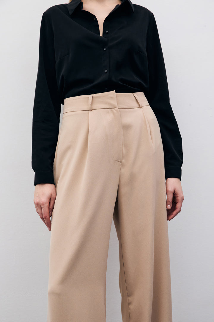 Sateen Pantalon Plissé en Crêpe - Beige