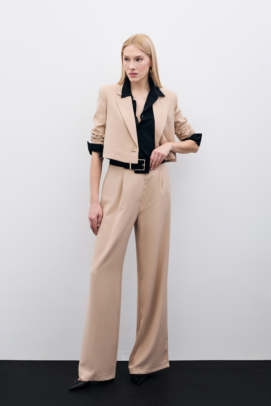 Sateen Pantalon Plissé en Crêpe - Beige