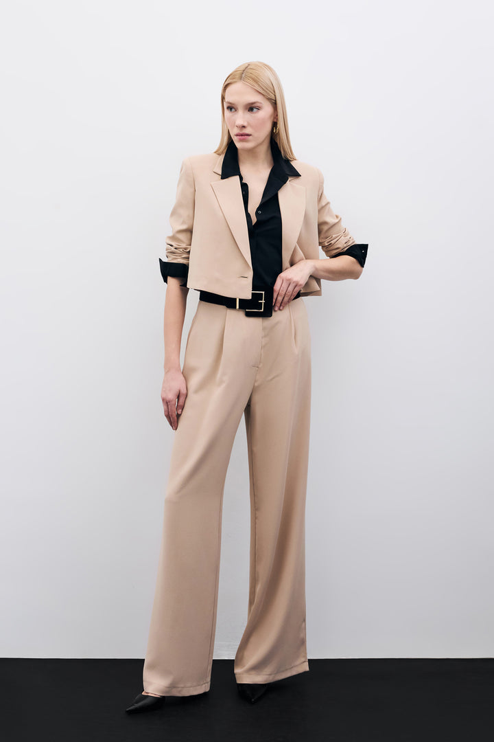 Sateen Pantalon Plissé en Crêpe - Beige