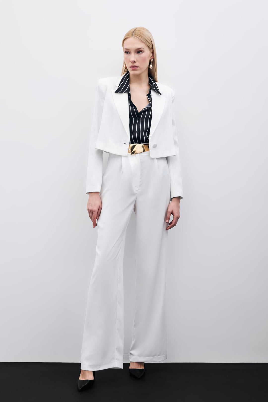 Sateen Pantalon en crêpe plissé - Écru
