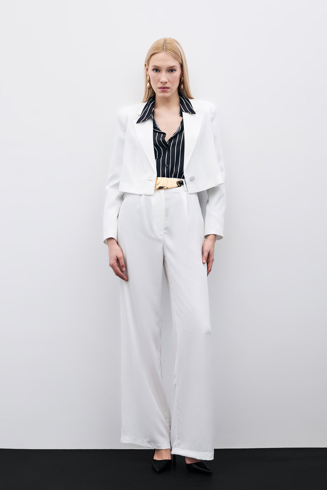Sateen Pantalon en crêpe plissé - Écru