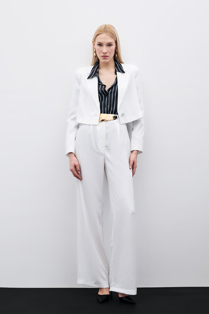 Sateen Pantalon en crêpe plissé - Écru