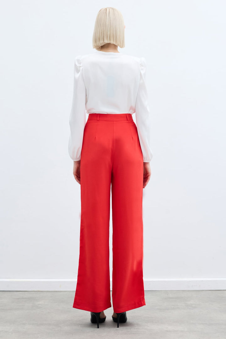 Sateen Pantalon plissé en crêpe - Corail