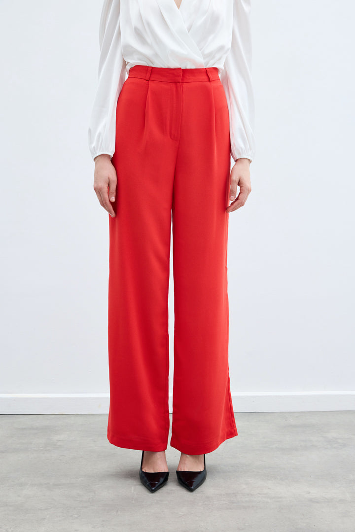 Sateen Pantalon plissé en crêpe - Corail