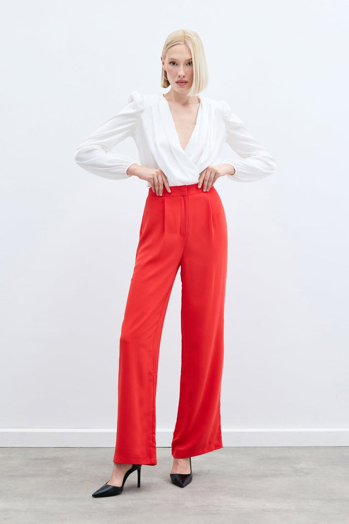 Sateen Pantalon plissé en crêpe - Corail