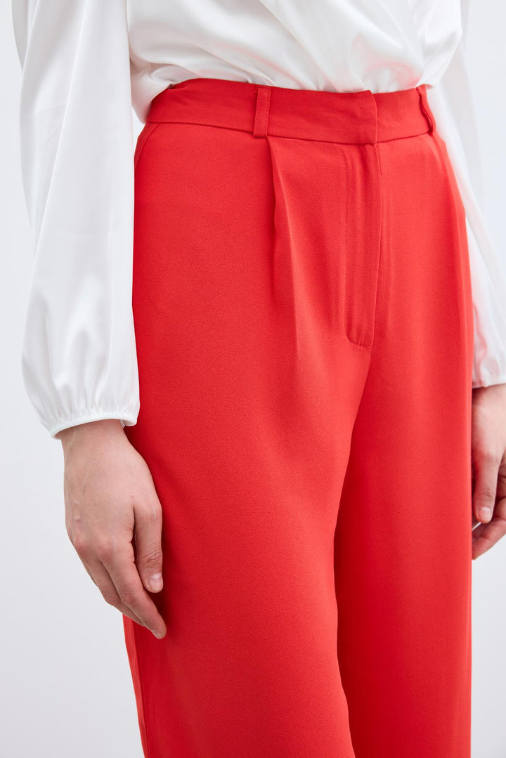 Sateen Pantalon plissé en crêpe - Corail