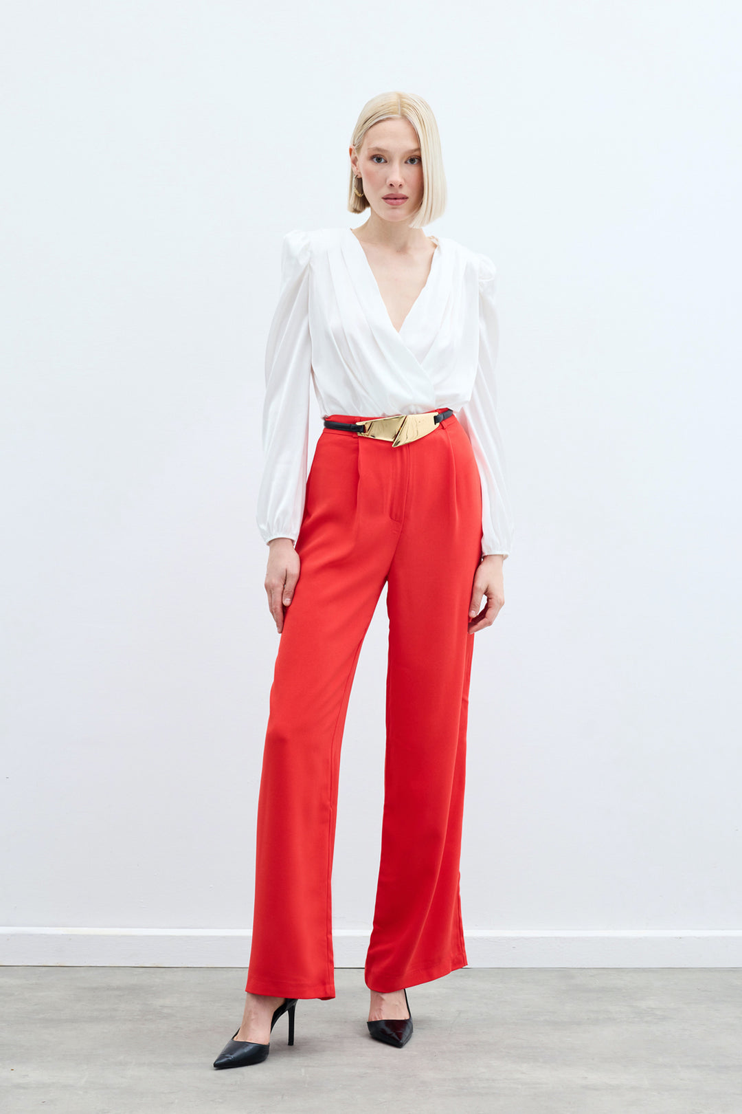 Sateen Pantalon plissé en crêpe - Corail
