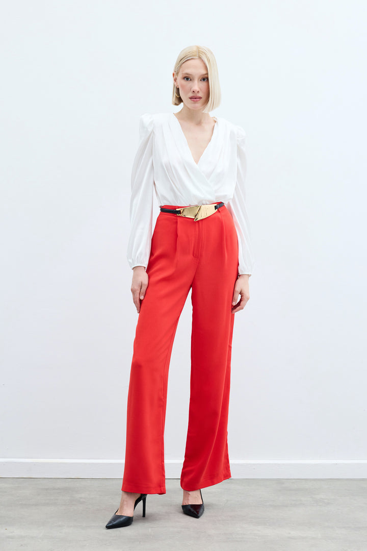 Sateen Pantalon plissé en crêpe - Corail