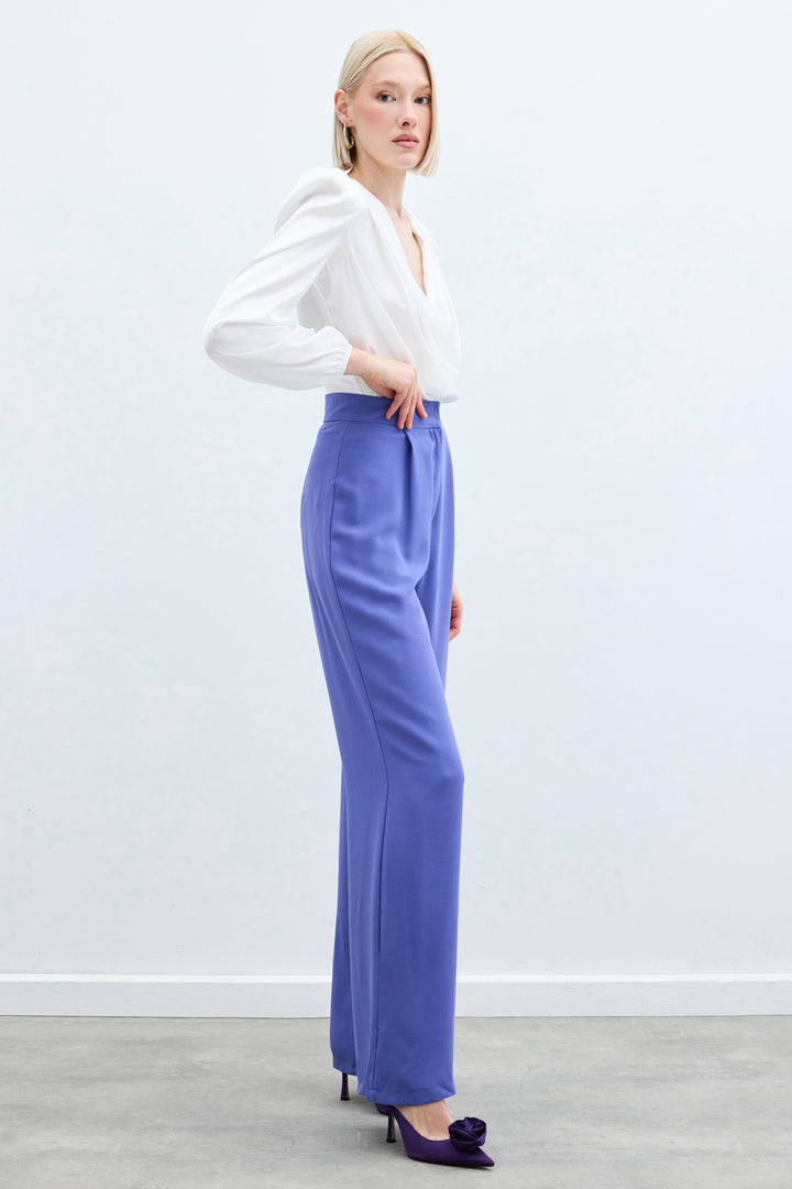 Sateen Pantalon en crêpe plissé - Violet