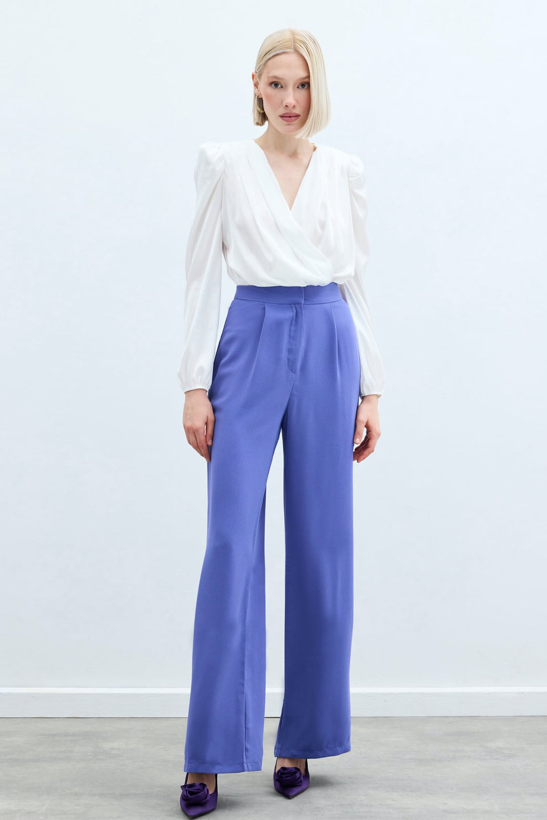 Sateen Pantalon en crêpe plissé - Violet