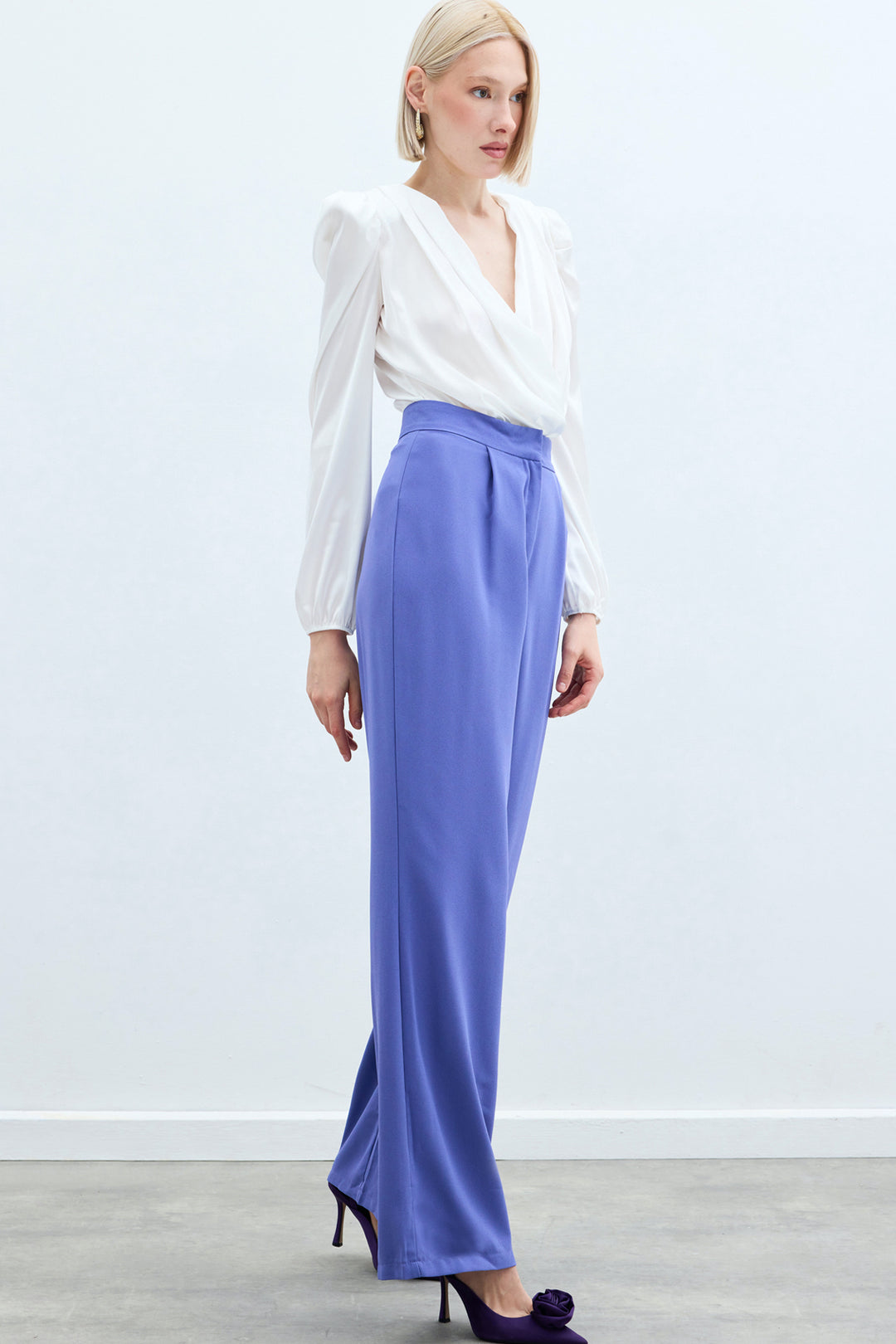 Sateen Pantalon en crêpe plissé - Violet