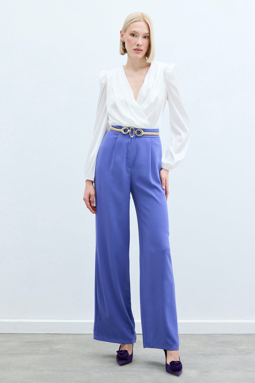 Sateen Pantalon en crêpe plissé - Violet