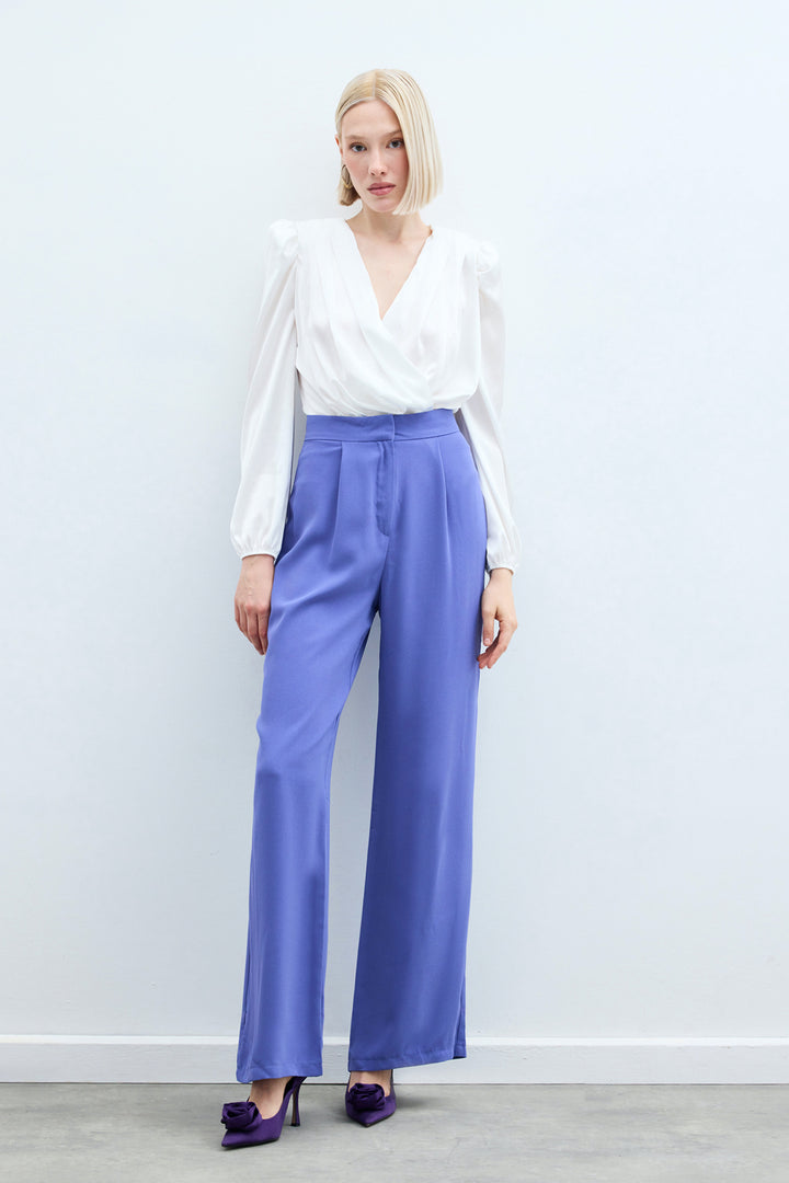 Sateen Pantalon en crêpe plissé - Violet