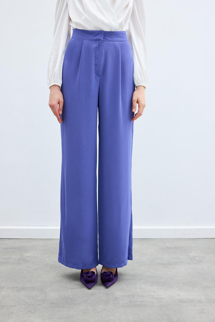 Sateen Pantalon en crêpe plissé - Violet