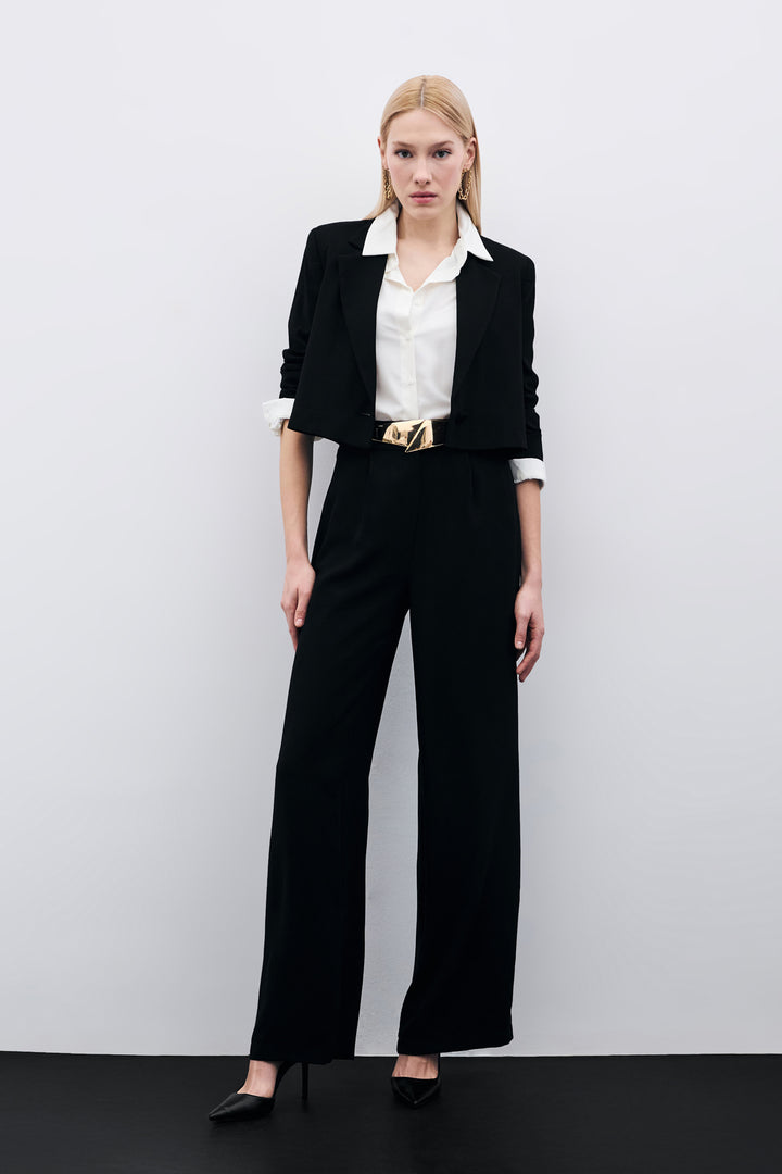 Sateen Pantalon en crêpe plissé - Noir