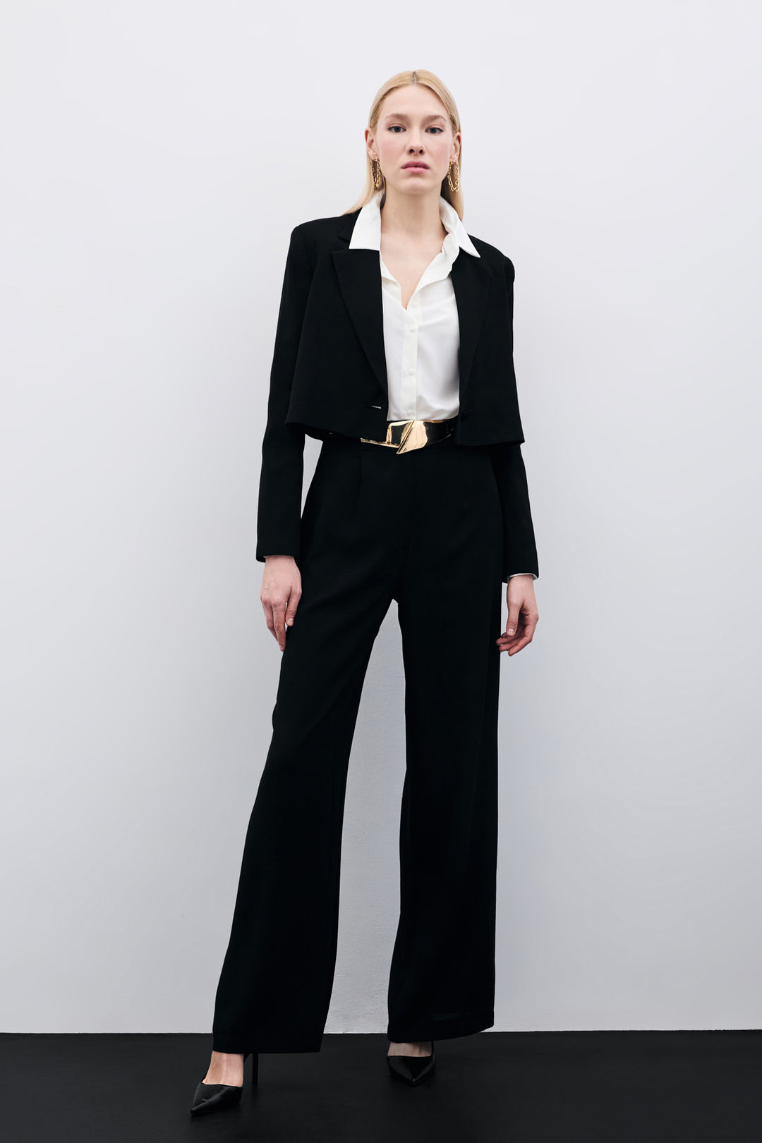 Sateen Pantalon en crêpe plissé - Noir