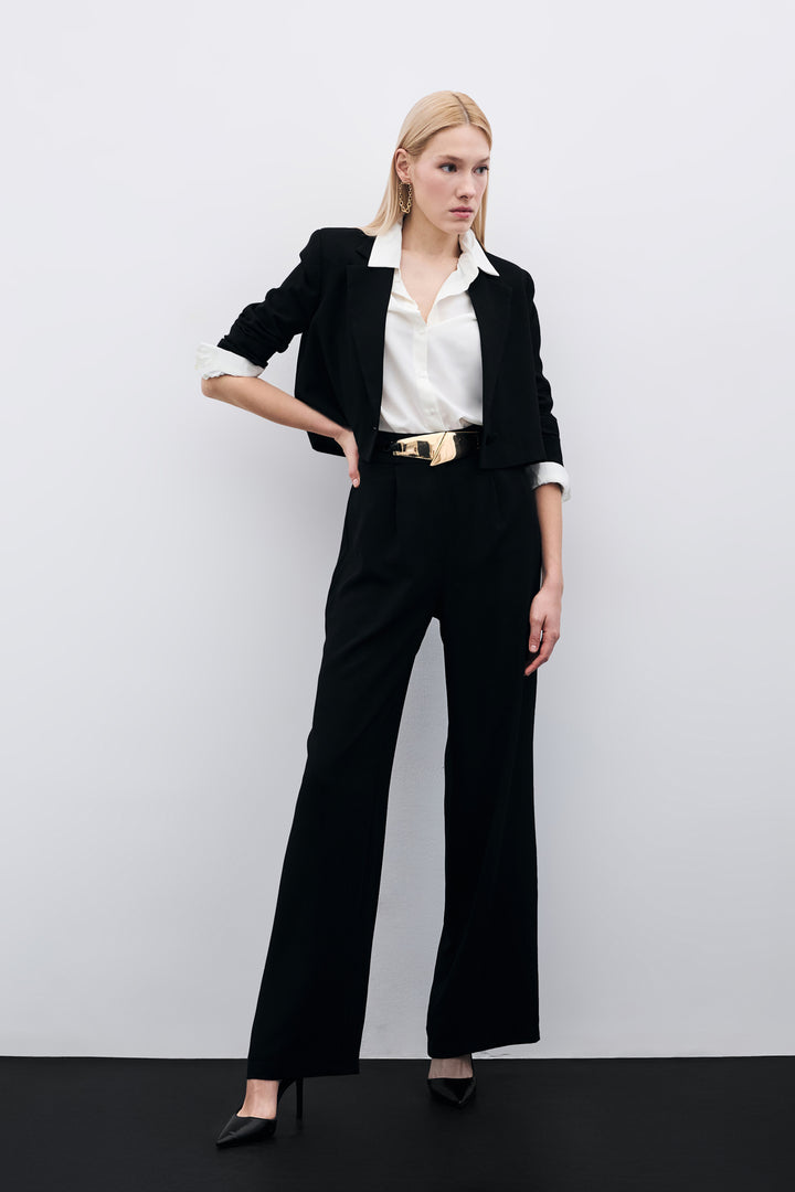 Sateen Pantalon en crêpe plissé - Noir