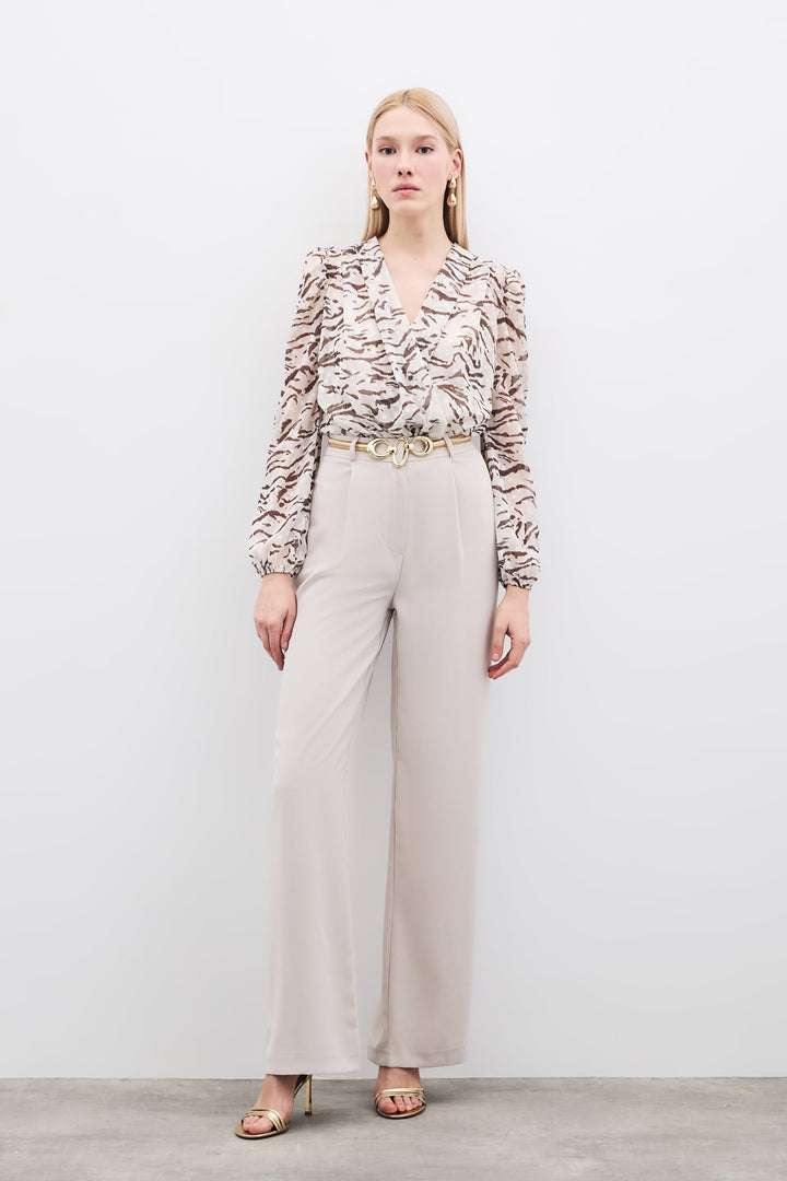 Sateen Pantalon en Crêpe Plissé - Pierre
