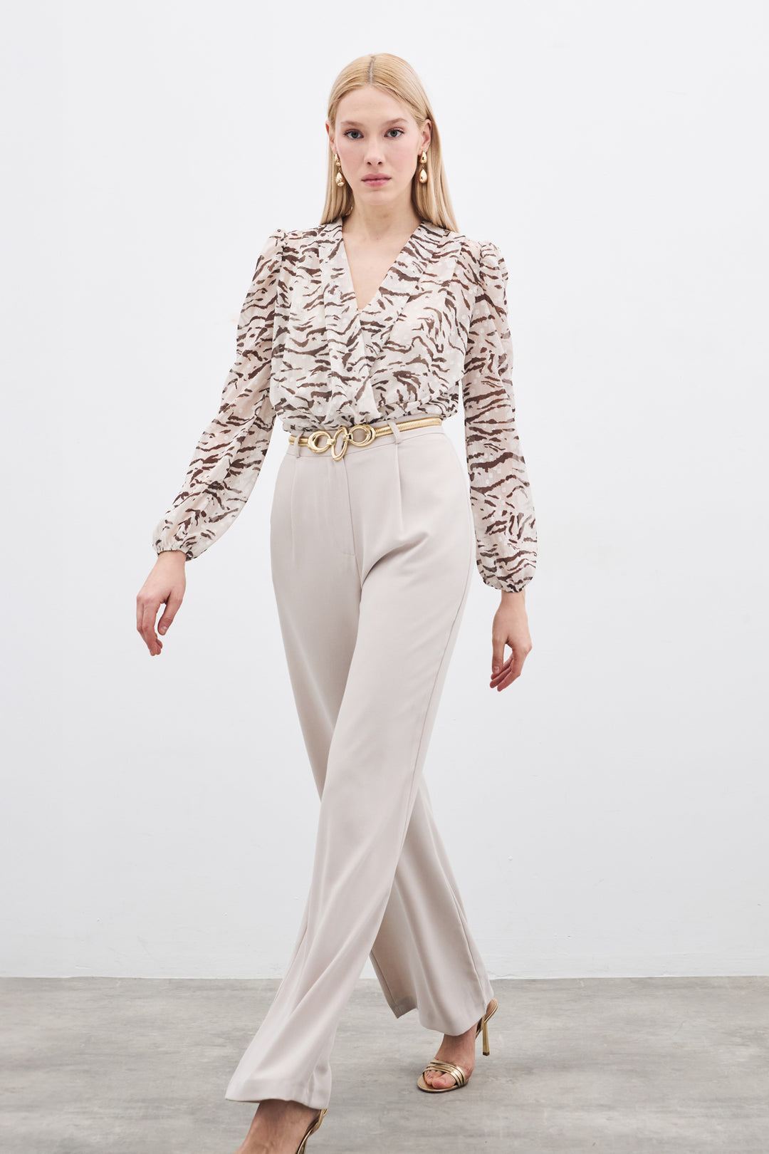 Sateen Pantalon en Crêpe Plissé - Pierre
